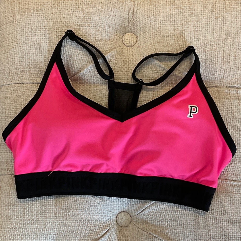 PINK Victoria's Secret Vibrant Pink and Black Sports Bra